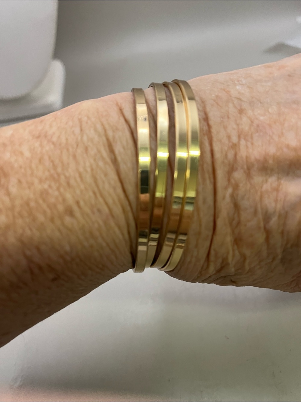 Gold Tone Flat Bangle Bracelet Set 4 Stack Minimalist Gold Bangles Stackable